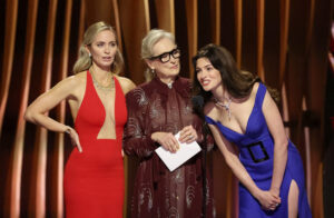 Emily Blunt, Anne Hathaway, and Meryl Streep spoke on stage at the Screen Actors Guild Awards