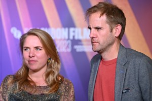 Director Rachel Ramsay and Director James Erskine speak with the press during the