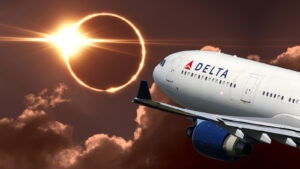 Delta flight going through total solar eclipse