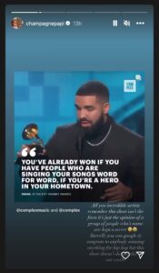 Drake 2024 grammys Instagram Story