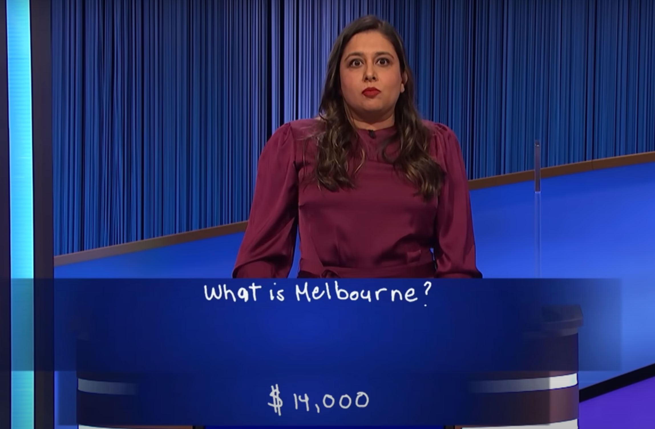 Juveria made an unwarranted Final Jeopardy move in game one as fans reacted: 'Why the hell did she wager 14,000, and 'I don't understand'
