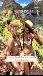 Julianne Hough (left) showed off her figure in a tiny bikini while celebrating a friend's birthday
