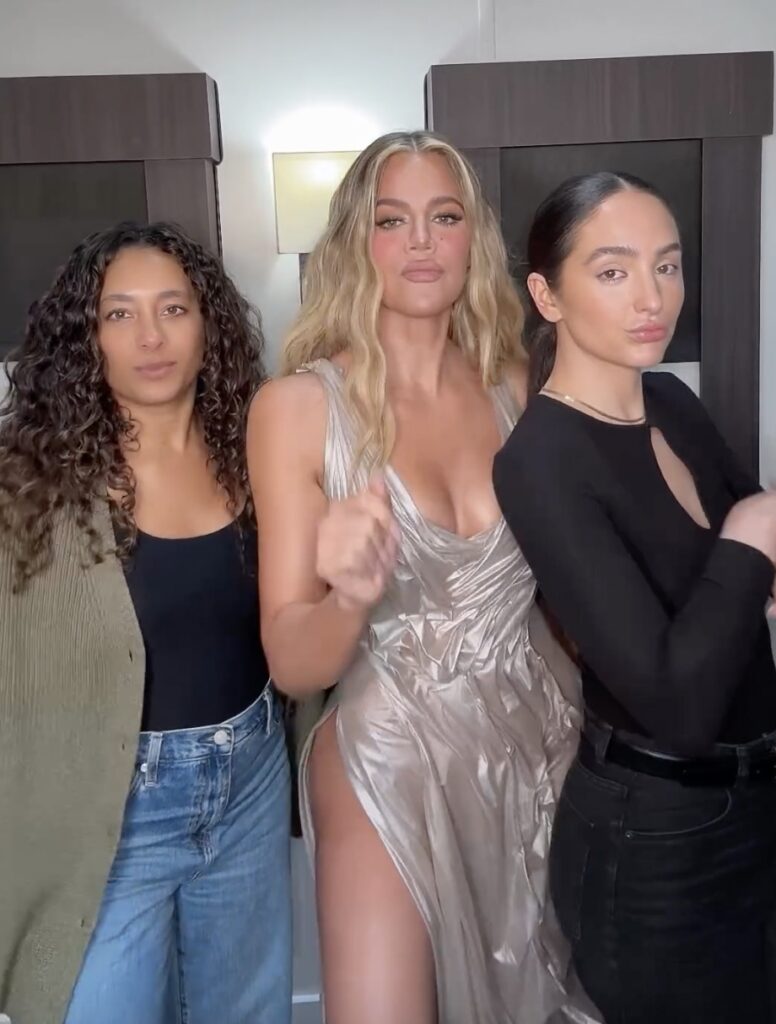 Khloe Kardashian looked glam as she danced with her makeup and hair team for a social media video