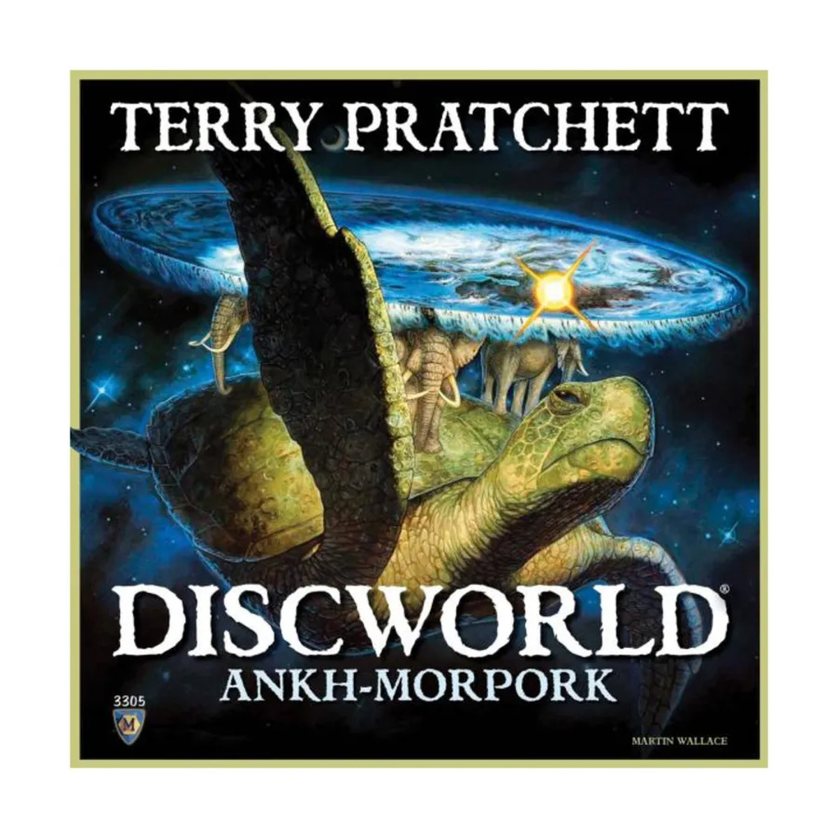The box art of the Discworld - Ankh- Morpork board game. It has the name of the game in big letters, and a rendering of the Disc is on the cover. In case you don’t know, the Disc is a flat universe on the back of some elephants on top of a giant turtle.