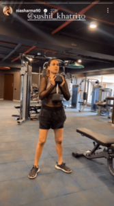 Nia Sharma in Workout Gear Shares Squat Workout