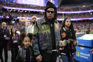Jay-Z took his daughters Blue Ivy and Rumi Carter to the Super Bowl