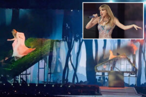Taylor Swift trips on staircase during scary Eras Tour blunder