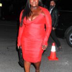 Danielle Brooks stepped out in a curve-hugging red dress with a plunging neckline for a private event at Catch Steakhouse