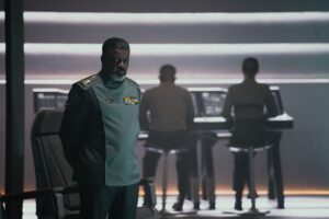 Danny Sapani as Captain Jacob Keyes standing in a UNSC uniform in Halo season 2