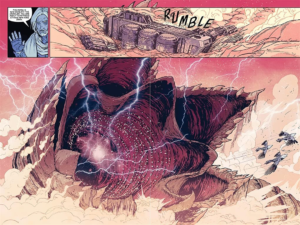 A Splash panel from Book 1 of the Dune Graphic Novel featuring an emerging sandworm