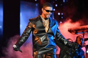 Usher photographed performing on stage in Las Vegas, Nevada, on May 6, 2023.