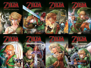 Cover art for the first eight issues of The Legend of Zelda: Twilight Princess manga