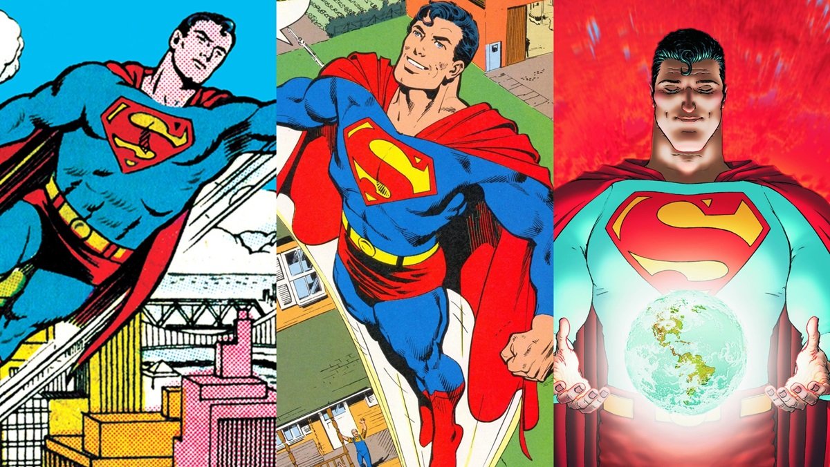 Superman drawn by Curt Swan, John Byrne, and Frank Quitely.