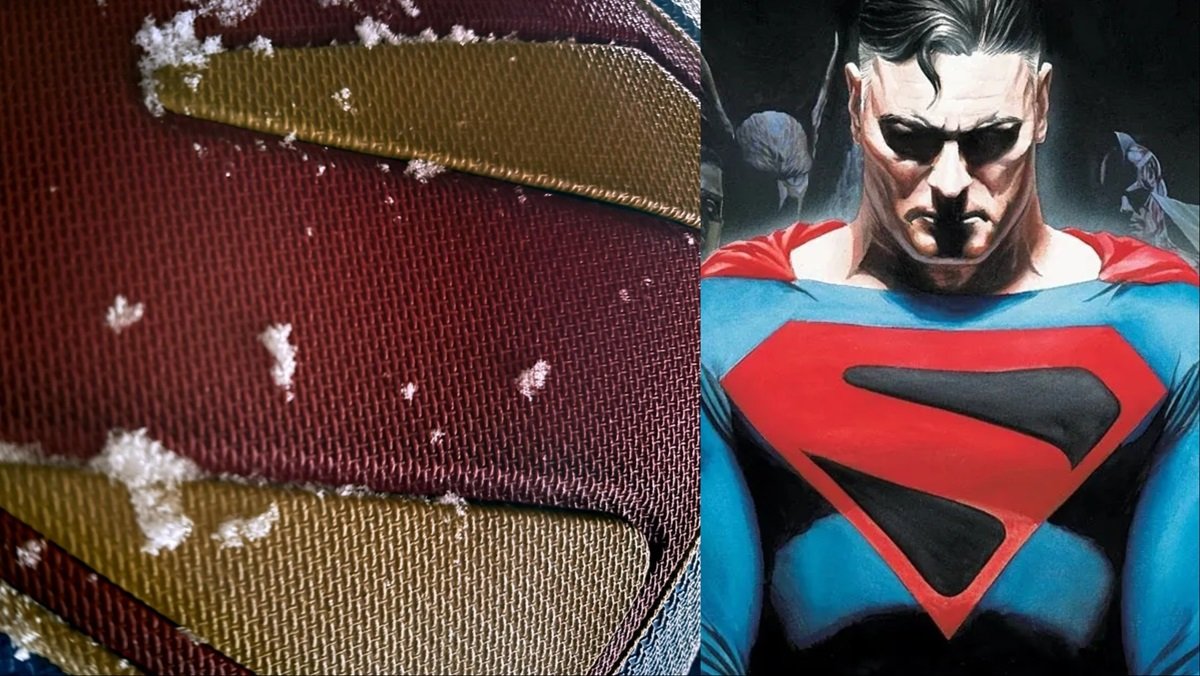 The new Superman emblem for James Gunn's film (L) and the Superman of the series Kingdom Come by Alex Ross (R)