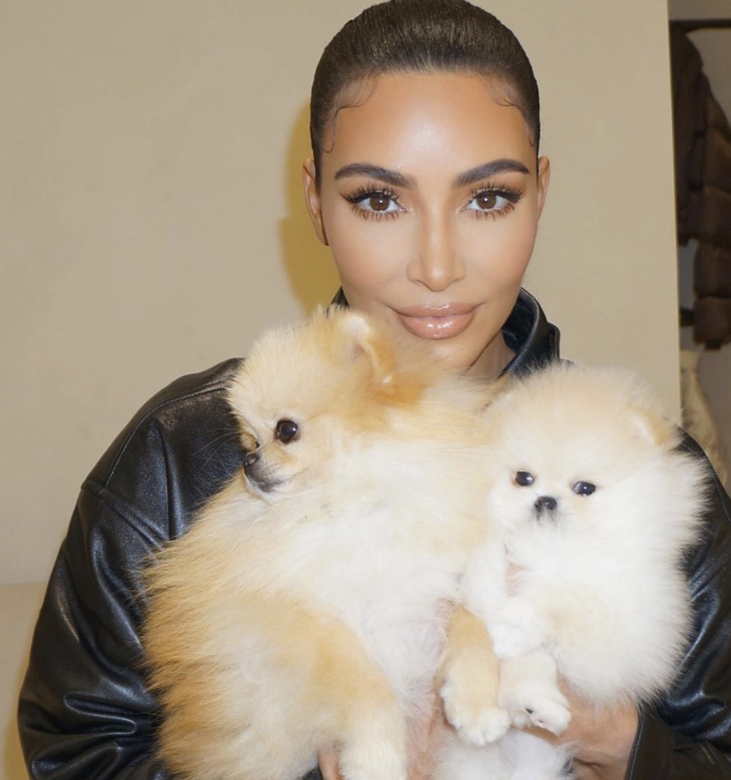 Kim took a sweet photo with her Pomeranians