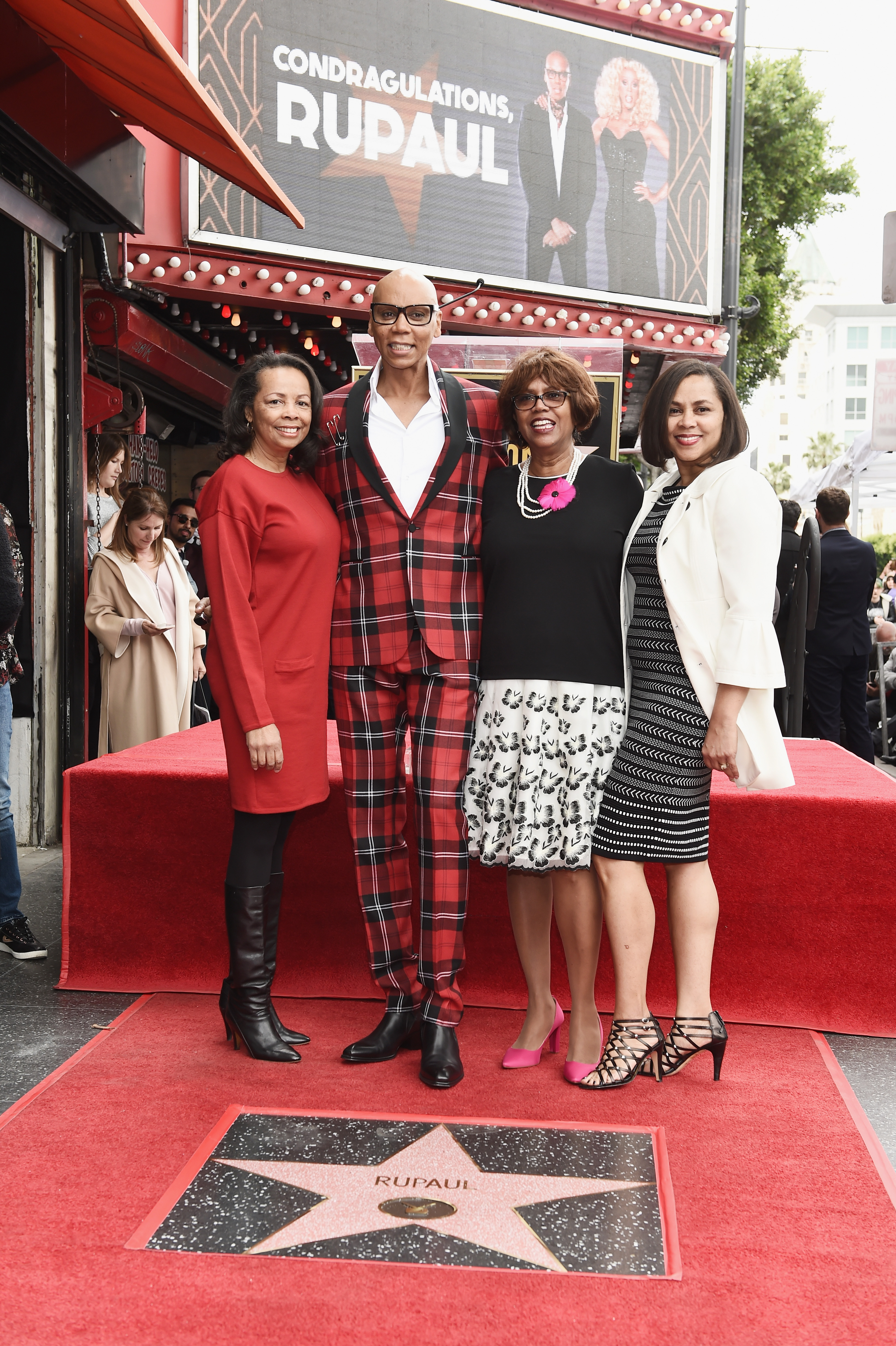 RuPaul and his sisters Renae Charles, Rozy Charles, and Renetta Charles attend RuPaul’s star ceremony on The Hollywood Walk of Fame on March 16, 2018