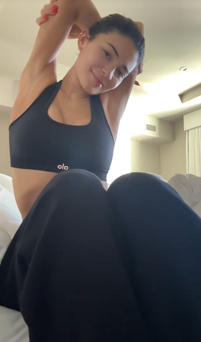 The video began by showing Kylie stretching and wiping her eyes as she readied herself for the day ahead