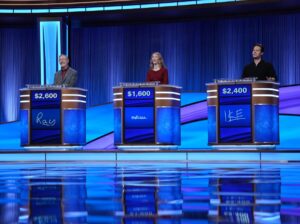 "Jeopardy!" contestants scenic artist Ray Lalonde, professor Melissa Klapper and actor Ike Barinholtz
