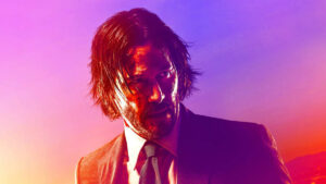 Keanu Reeves as John Wick in a colorful promo shot