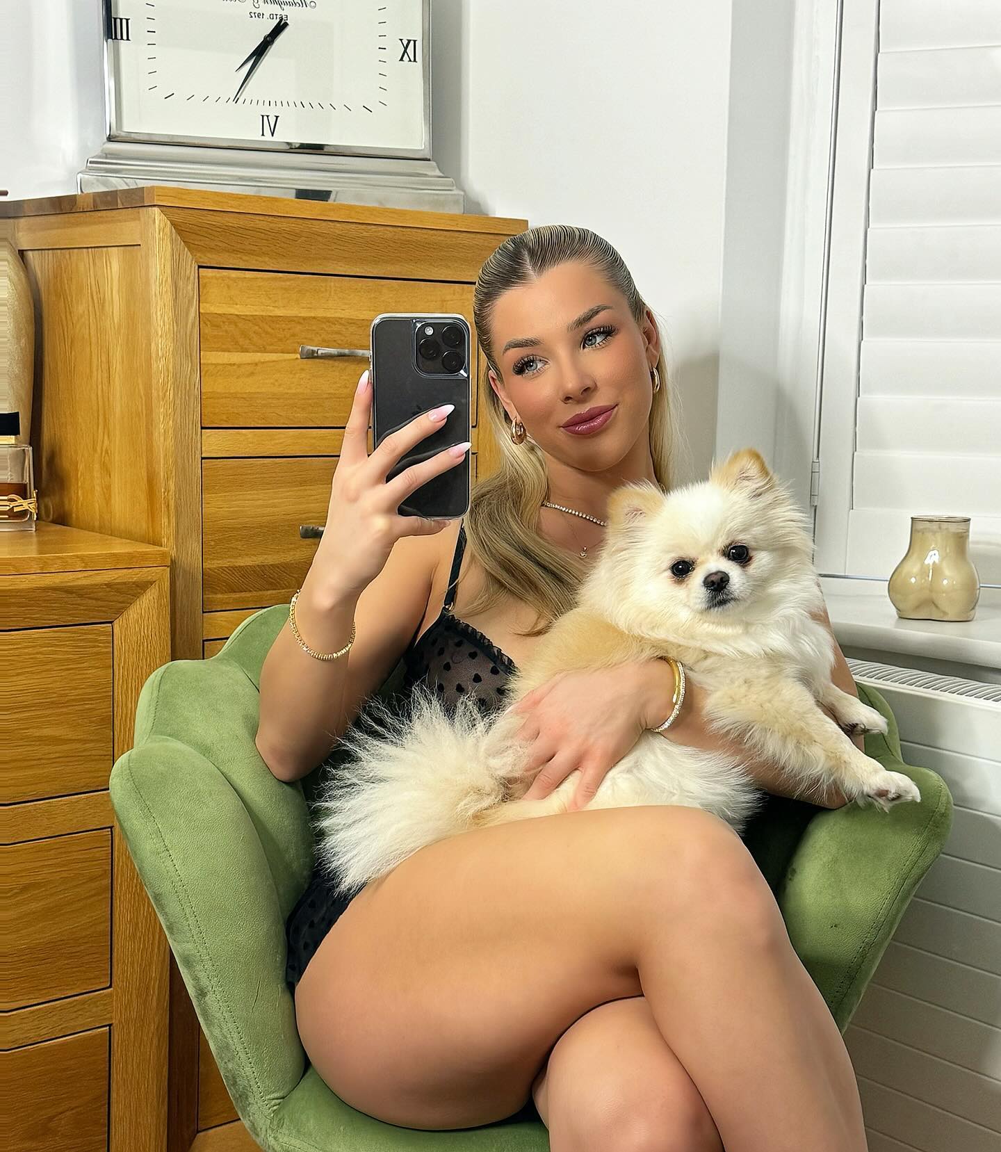 Wright posed with her pet dog last month