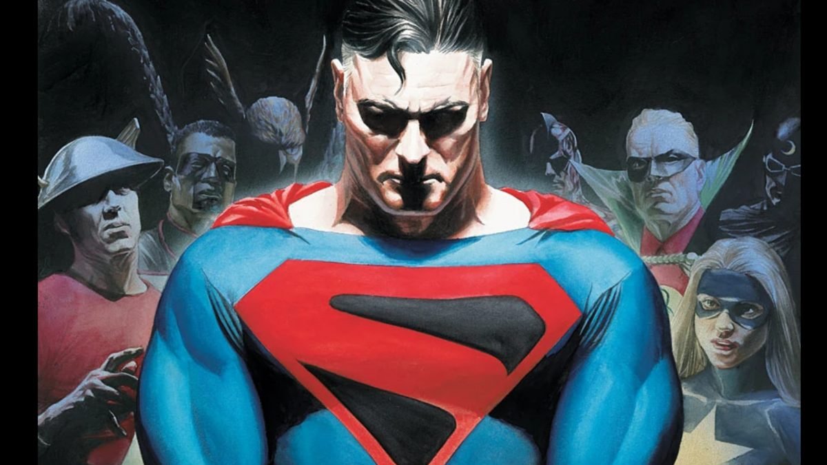 The Superman of the Kingdom Come world joins the Justice Society of America. Art by Alex Ross.