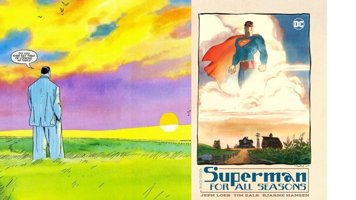 Clark Kent says farewell to Smallville in art by Tim Sale, for the mini-series Superman For All Seasons.