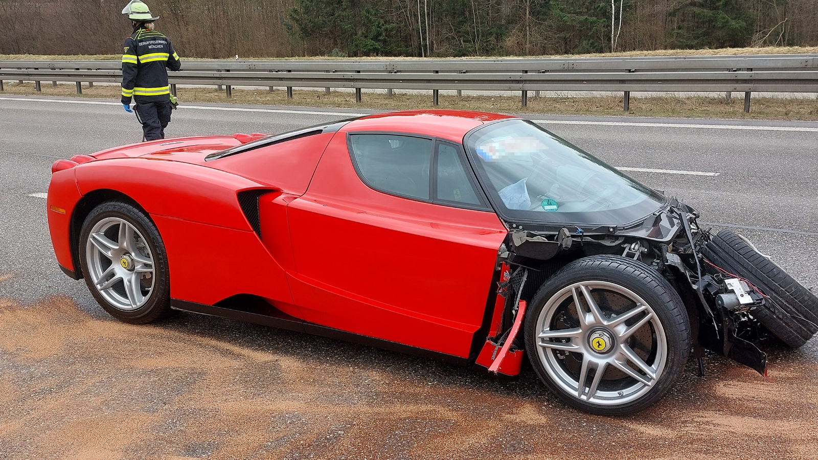 crashed Ferrari Enzo on Autobahn in Germany