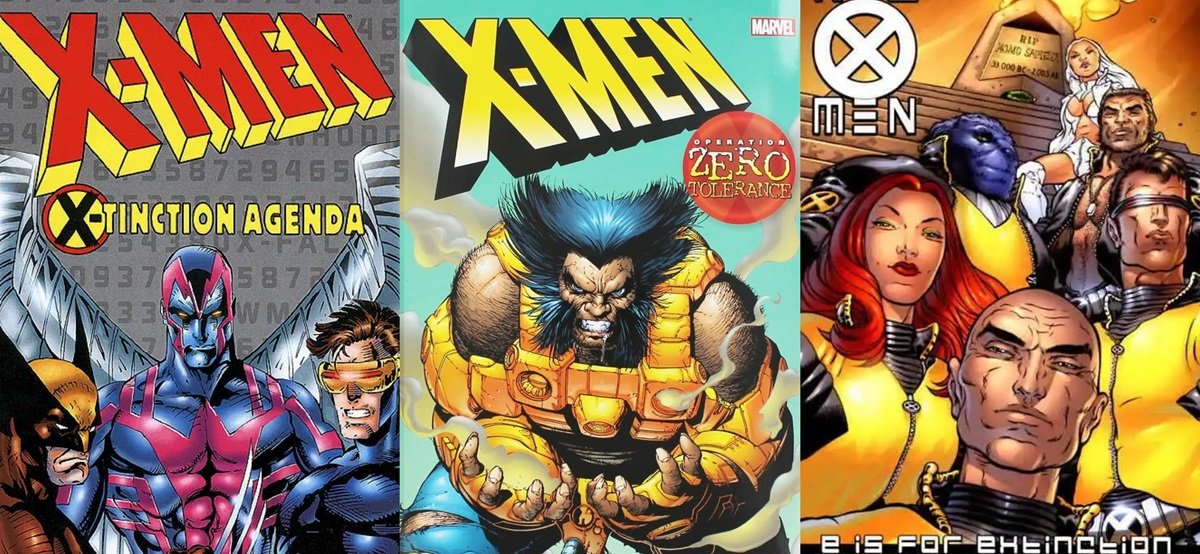Covers for the X-Men events The X-Tinction Agenda, Operation Zero Tolerance, and E is for Extinction.
