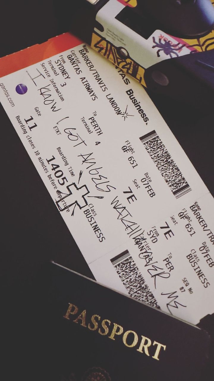 Travis Barker showed off his plane ticket and passport