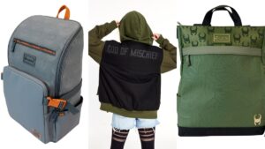 Loungefly Collective Star Wars Line with Star Wars and Loki backpacks and god of mischief jacket