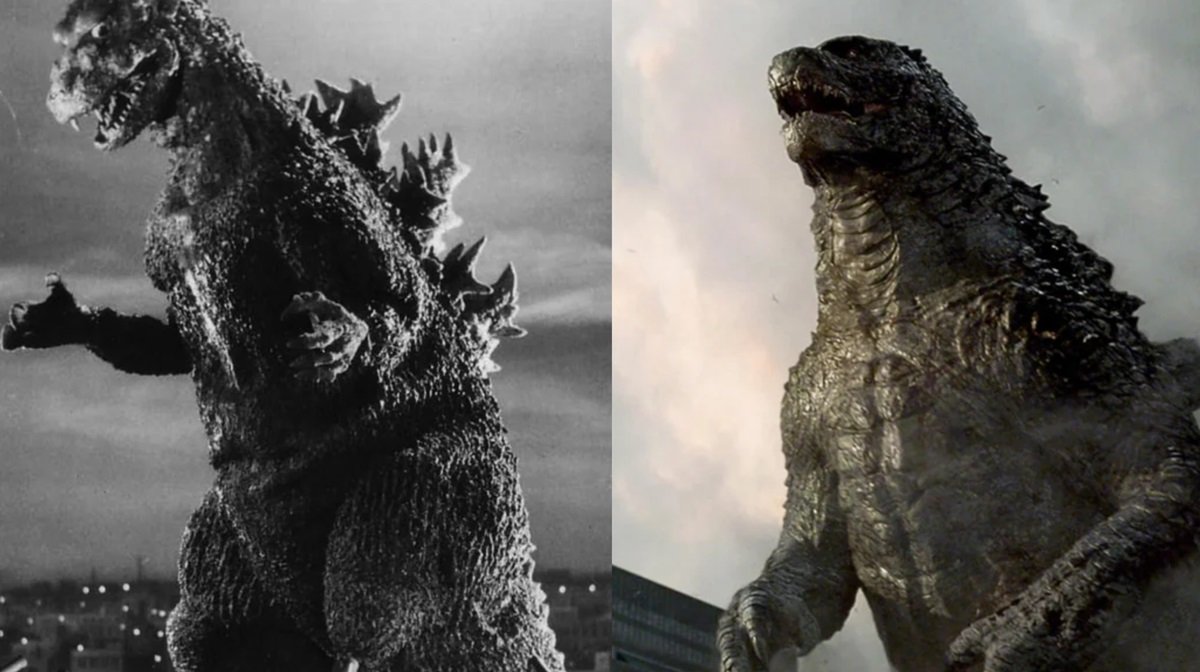 The original Toho Godzilla and his stateside cousin from the 2014 Kong: Skull Island.