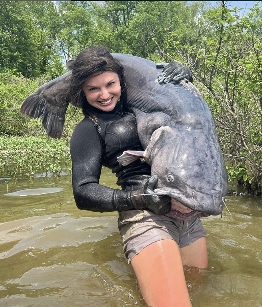 Barron is known for catching catfish her her bare hands