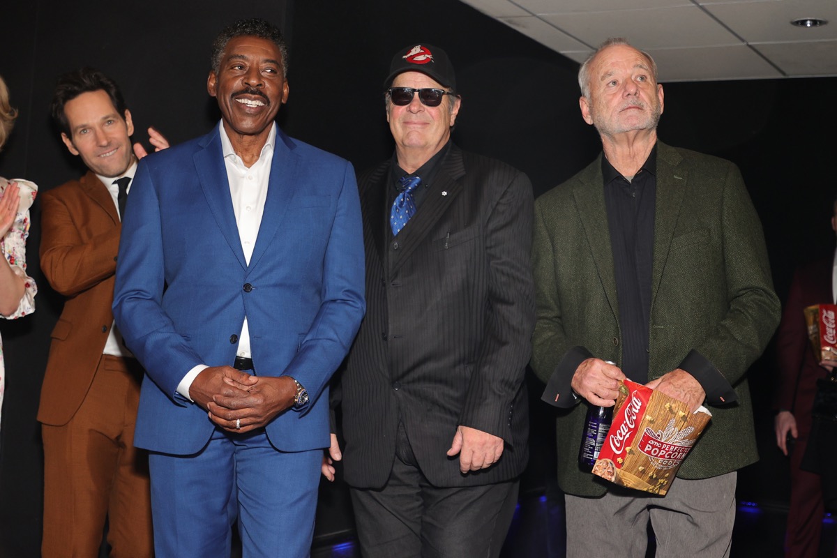 Paul Rudd, Ernie Hudson, Dan Aykroyd, and Bill Murray at the Ghostbusters: Afterlife premiere in 2021