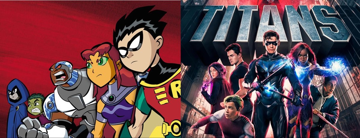 The animated heroes of Teen Titans (L) and the live-action characters from Max's Titans series.