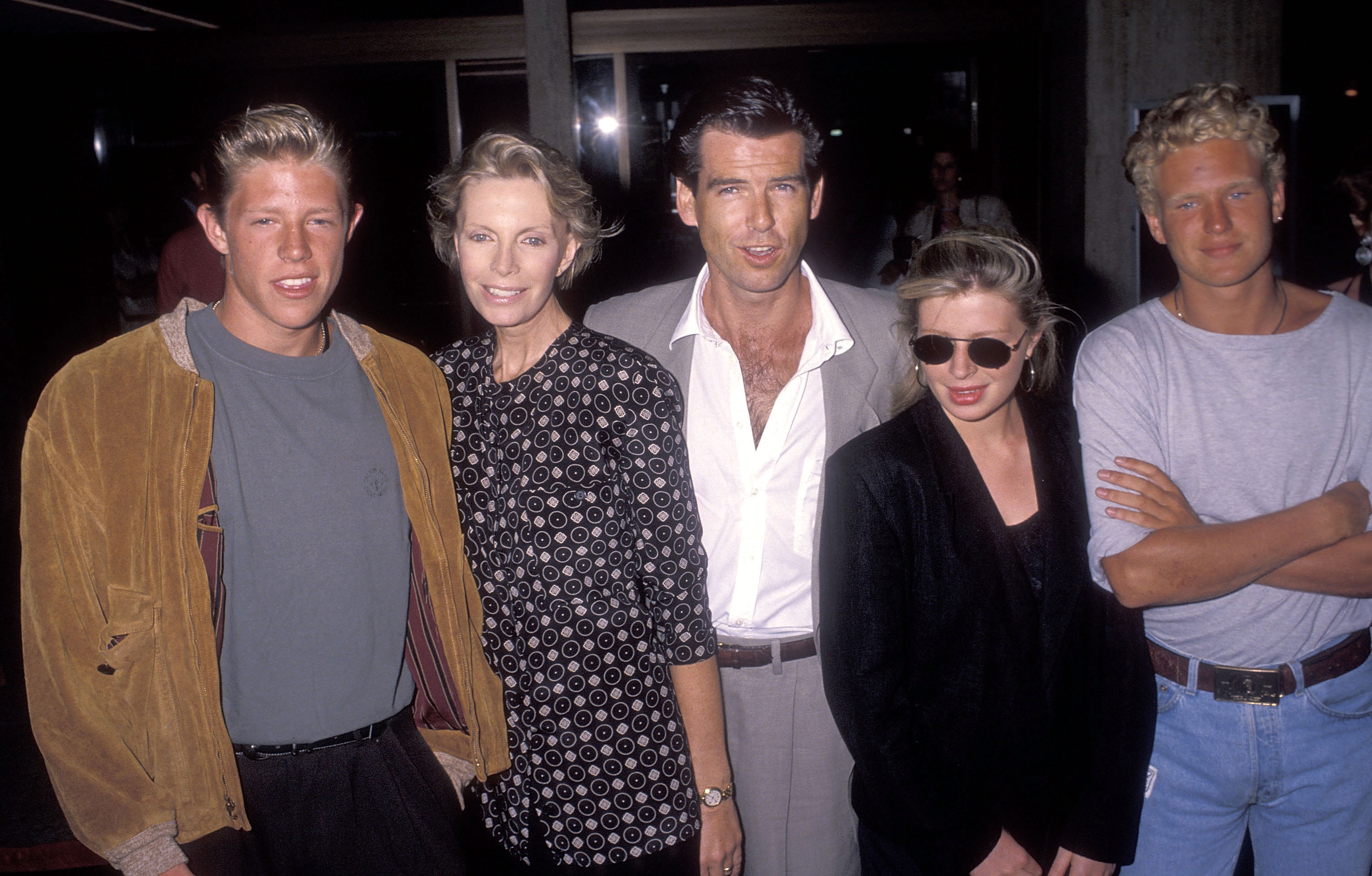 Pierce Brosnan and Cassandra Harris pictured with their son Christopher, daughter Charlotte, and son-in-law Alex Smith