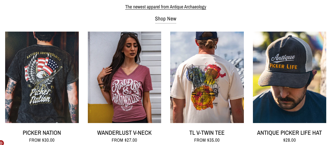 The online store for Antique Archaeology has new apparel items