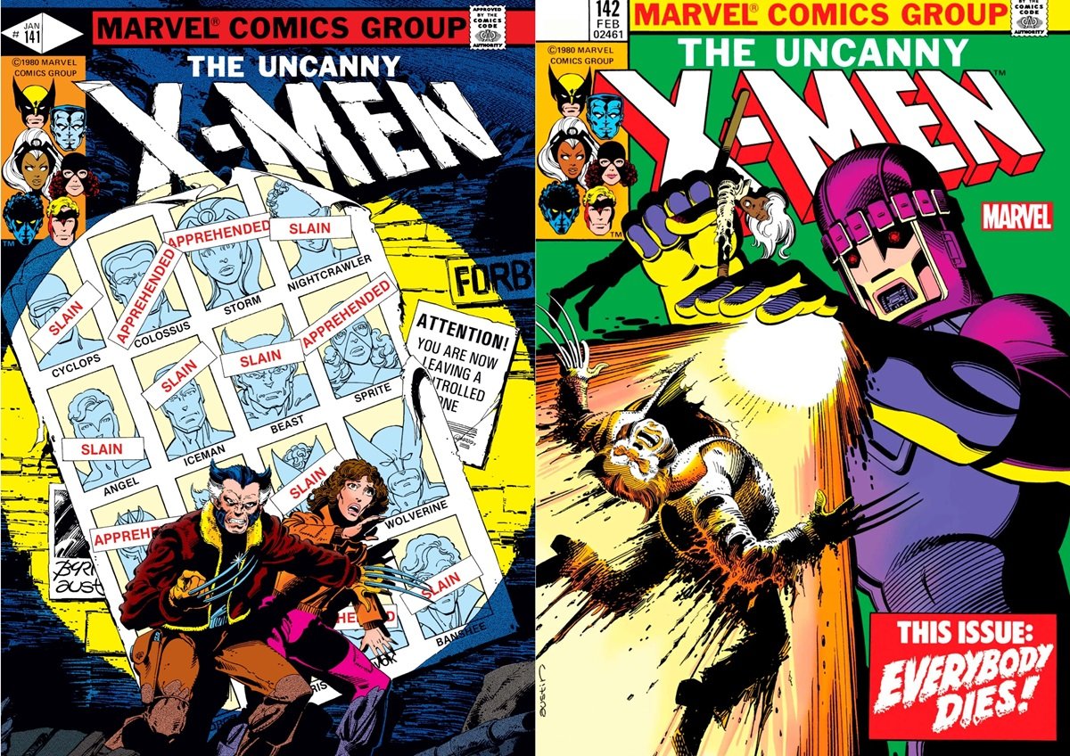 The future Sentinels kill the X-Men in Uncanny X-Men #141-142, Days of Future Past.