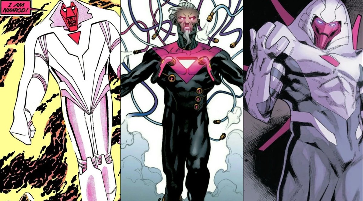 The various version of future Sentinel Nimrod from the pages of X-Men.
