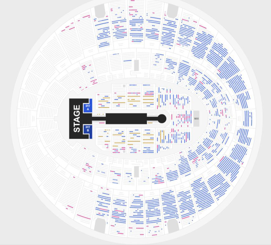 The blue dots represent the seats still available for Jennifer's concert in Los Angeles