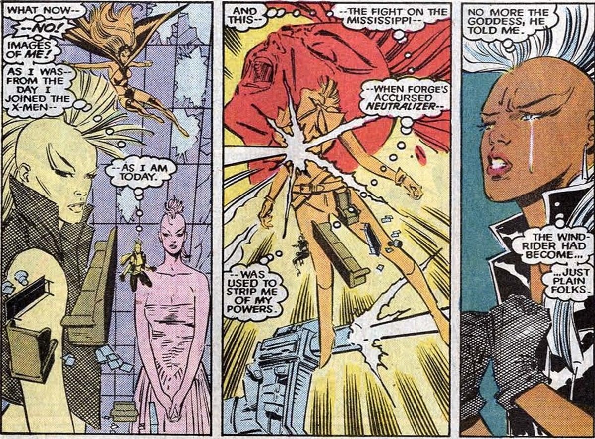 Storm on her quest to get her powers back in the pages of Uncanny X-Men, art by Marc Silvestri. 
