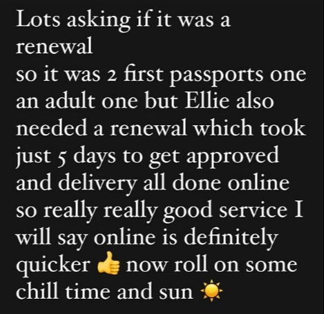 Sue said she is ready for some 'sun' and a 'chill' - and said she'd recently done some passport admin for her family