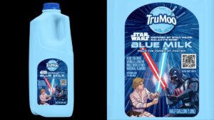 New Star Wars TruMoo Blue Milk, hitting grocery store shelves in April 2024.