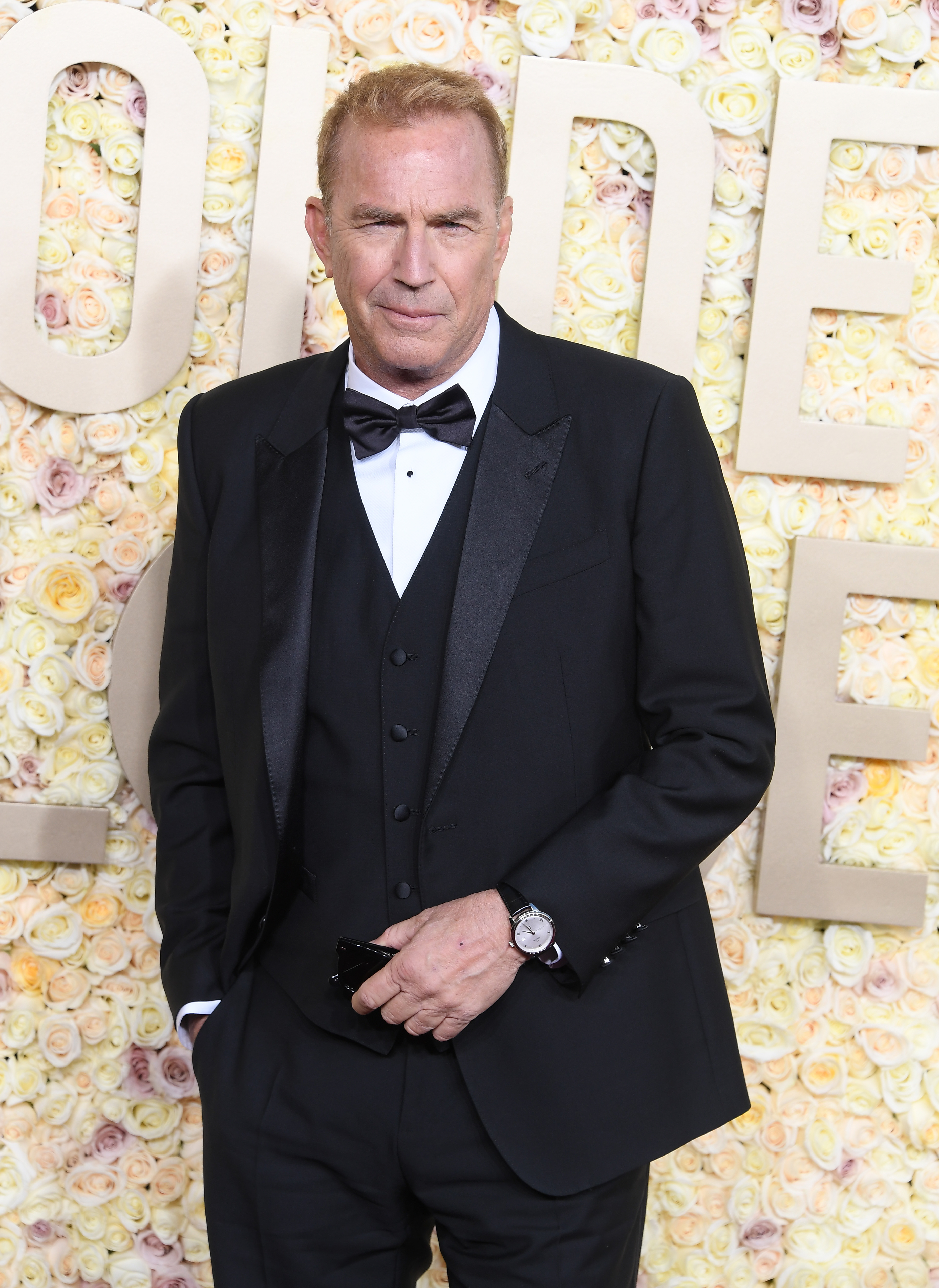 Kevin Costner poses at the Golden Globe awards in Los Angeles in January