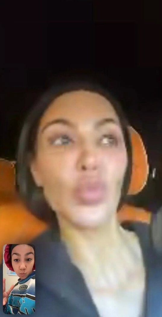 In the snap, Kim was seemingly in her car while posing with her familiar kissy face while her eldest daughter did the same