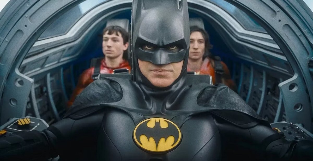 Batman (Michael Keaton) pilots the Batplane in the Flash.