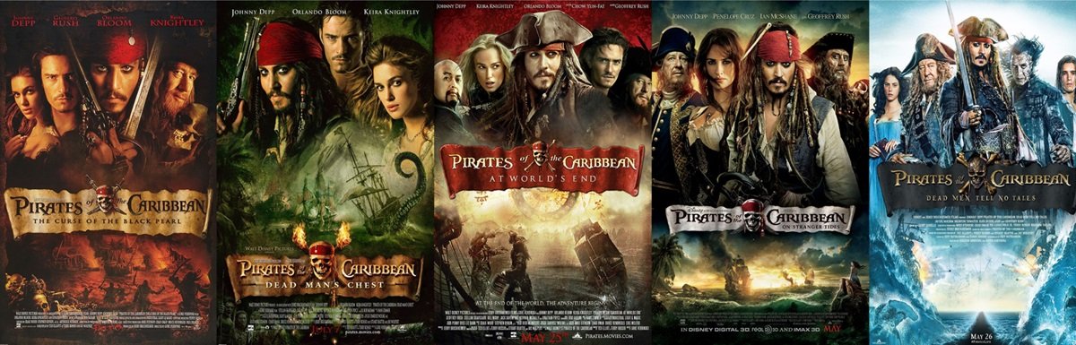All five posters in the Pirates of the Caribbean franchise.