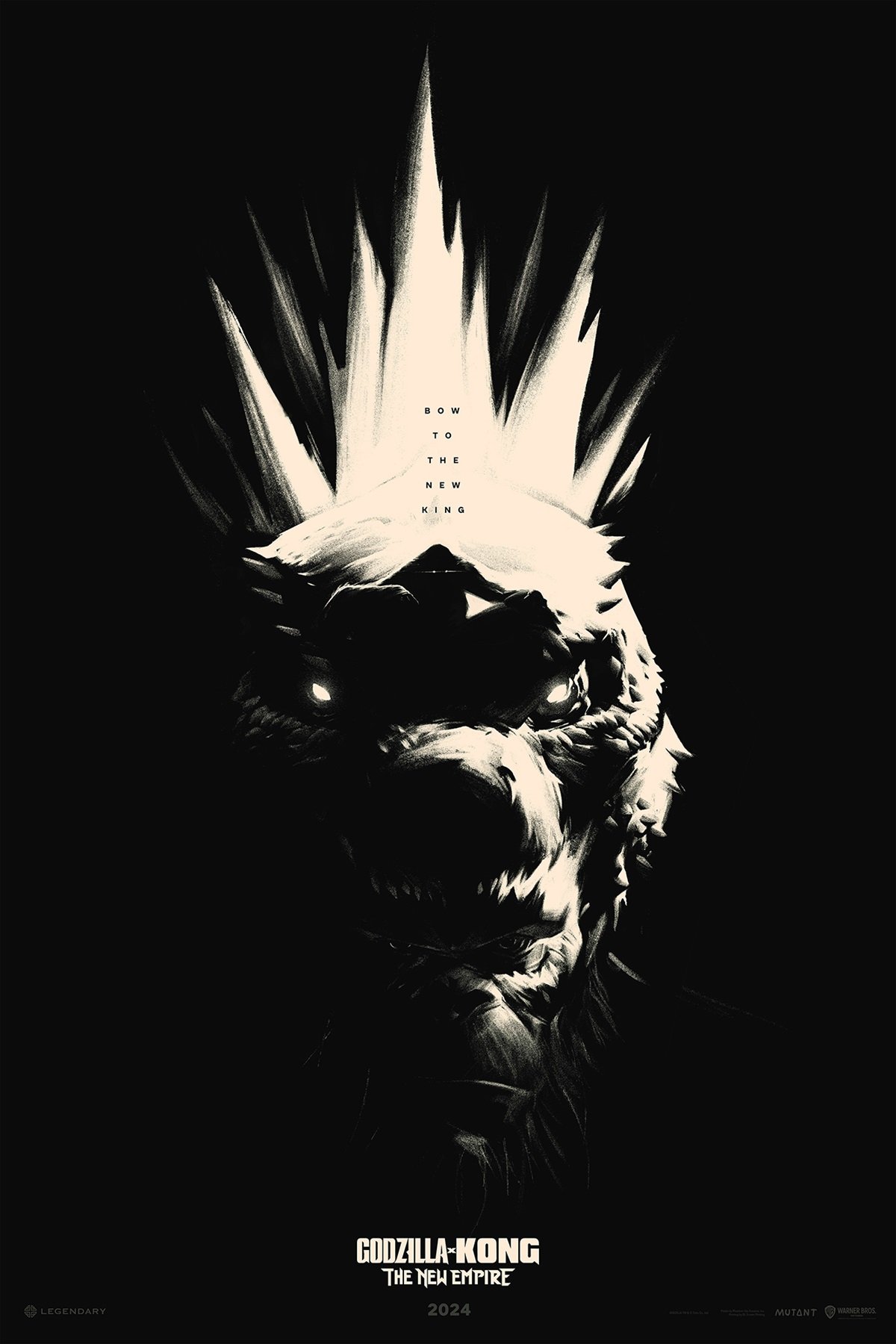 Godzilla x Kong: The New Empire mutant poster, white edition. Art by Phantom City Creative.