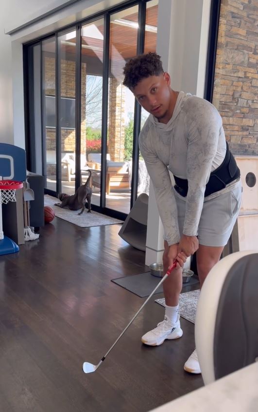 Briitany mahomes shared a video showing Patrick practing his golf game