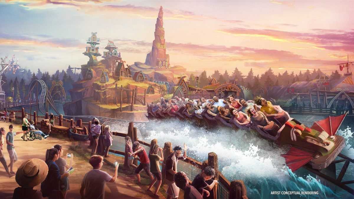 Official concept artwork for Unviversal Epic Universe's How to Train Your Dragon - Isle of Berk amusement park world