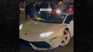 Chris Brown Scuffs Up His Lamborghini Leaving Hollywood Hot Spot